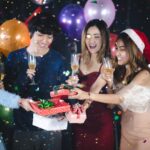 2021 new years party, group of friends with gift box celebrate Happy New Year party